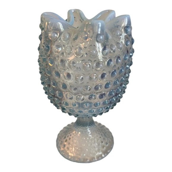 DUNCAN MILLER Other - Vtg DUNCAN MILLER Blue Opalescent Glass Footed Vase hobnail 6.5"